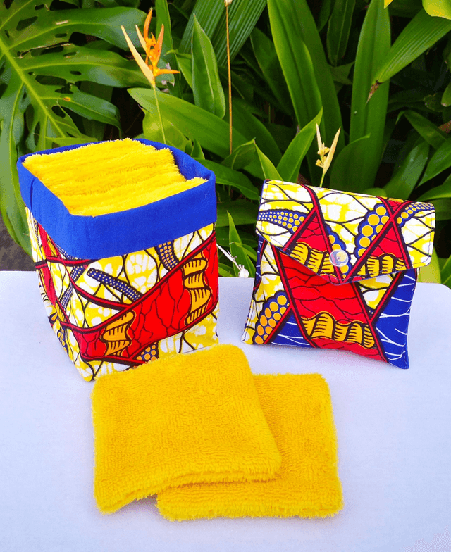 panière Vladia, pochette de voyage et 10 lingettes lavables bambous jaune