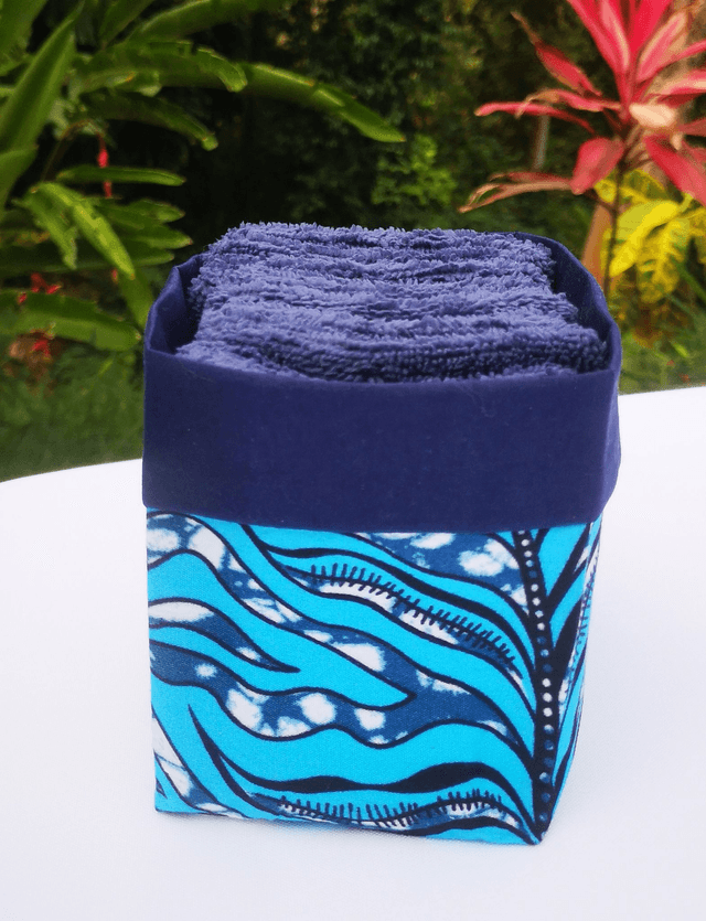 panière Océane et 10 lingettes lavables bambous bleu