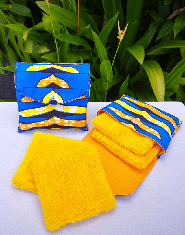 pochette Clodette et 4 lingettes bambous jaunes